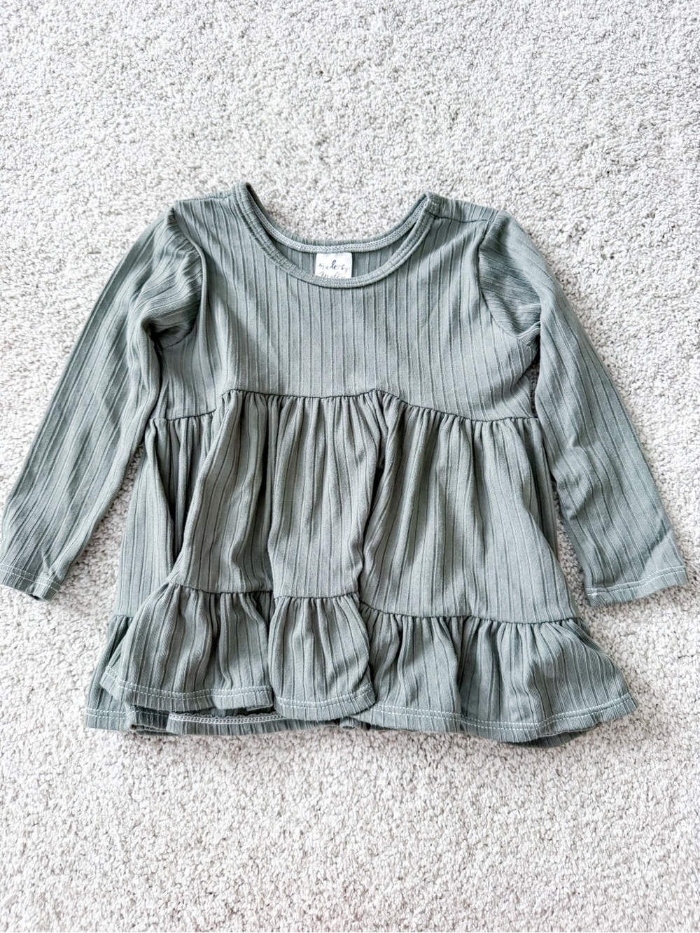 Made by Molly Sage Green Ribbed Ruffle Long-Sleeve Tee